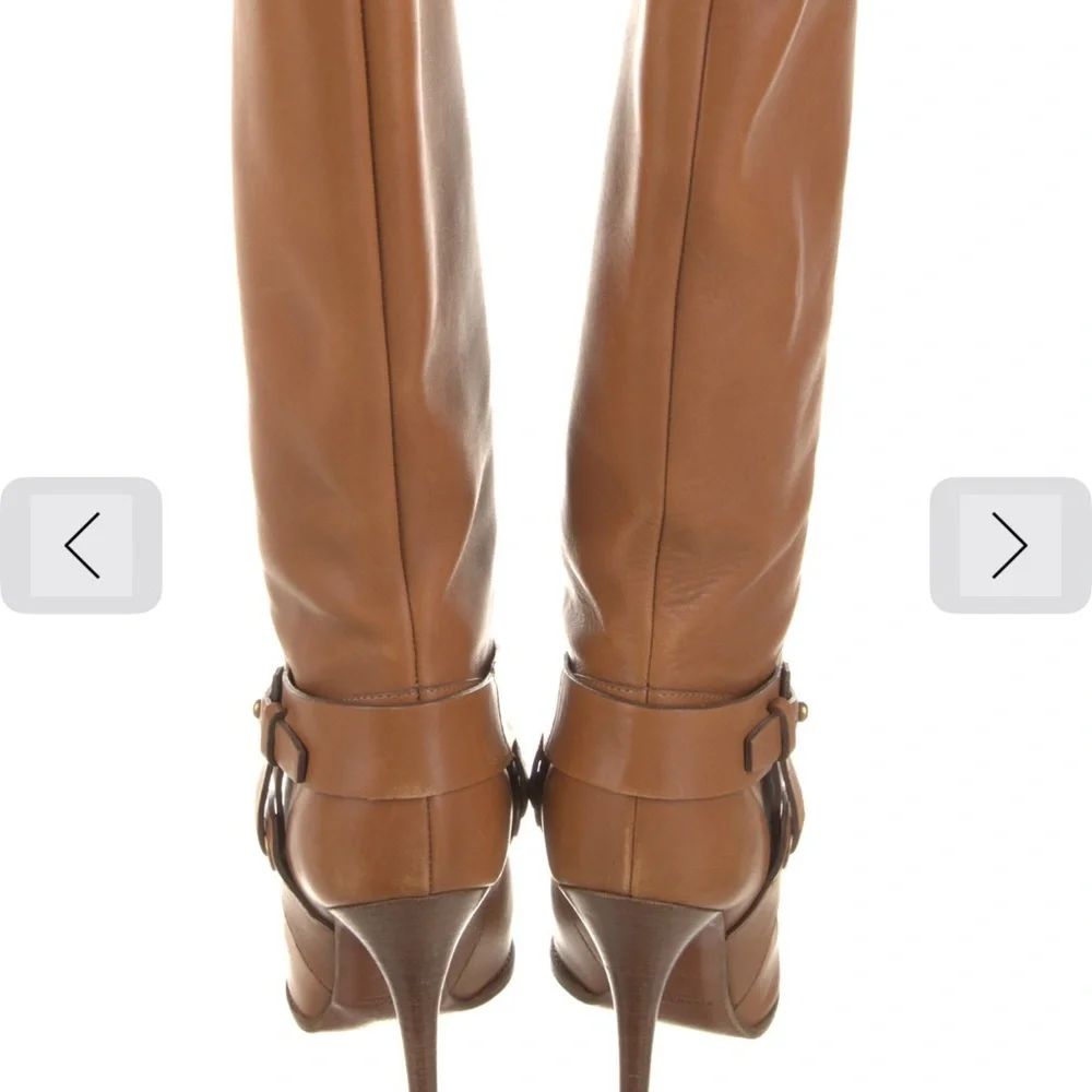 Ralph Lauren Cognac Leather High-Heel Slouch Boots - Picture 8 of 9